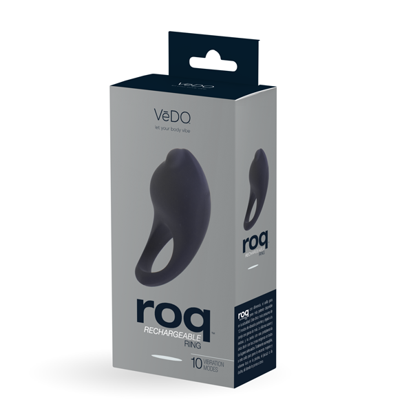 VeDO Roq Rechargeable Vibrating Silicone Cock Ring - Just Black VeDO Roq Rechargeable Vibrating Silicone Cock Ring - Just Black